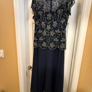 Pisarro Nights Midnight Blue Gown with Gold Detailing